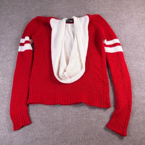 Wet Seal Red Sweater with White Hood 1363 - Picture 3 of 4
